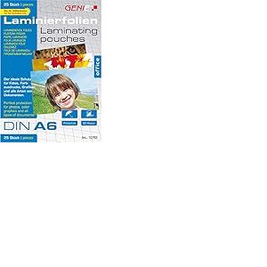 Genie 10783 Pack de 25 pochettes à plastifier 80 microns pour format jusque A6 compatibles avec toutes les plastifieuses thermiques