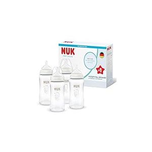 NUK First Choice Biberons | 0+ mois | 240 ml | Biberon anti-colique | Verre | Indicateur de contr&ocirc;le de la temp&eacute;rature | Hippocampe | Lot de 4