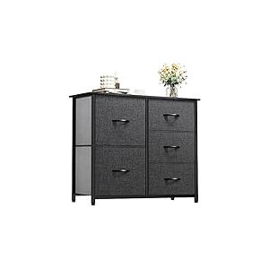 YITAHOME Commode, 5 Tiroirs en Tissu Commode Chambre Meuble de Rangement,Cadre en M&eacute;tal,Style Moderne,pour Chambre &agrave; Coucher, Salon,Gris Noir