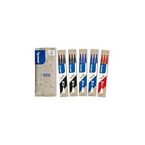 Pilot - Lot de 5 &eacute;tuis de 3 recharges FriXion pour stylo effa&ccedil;able. Compatibles FriXion Ball et FriXion Ball Clicker - 2 Bleu, 2 Noir, 1 Rouge - Pointe Moyenne