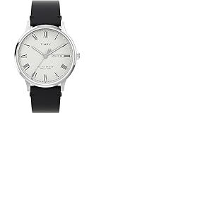 Timex Waterbury Montre pour hommes, 40 mm, bracelet en cuir noir &agrave; ouverture rapide, en deux pi&egrave;ces, cadran blanc, bo&icirc;tier en acier inoxydable TW2W15000
