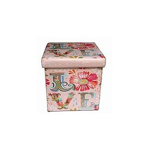 Biscottini Pouf de rangement pour enfants et adultes 33 x 33 x 33 cm | Bo&icirc;tes de rangement refermables avec couvercle | Pouf de rangement carr&eacute; avec d&eacute;corations