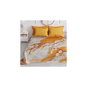 PETTI Artigiani Italiani - Couvre-lit 1 Place (160x260 cm) Printemps Été, Parure de Lit Légère Simple, Draps de Lit Une Personne, Marbre Orange, 100% Fabriqué en Italie
