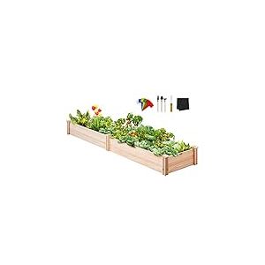 VEVOR Jardinière, Lit de Jardin Surélevé en Bois de Sapin 240x60x25 cm Bac de Plantation pour Cultiver des Fleurs, Végétaux, Herbes, Plantes Grasses dans Jardin, Terrasse, Patio, Balcon, Couleur Bois