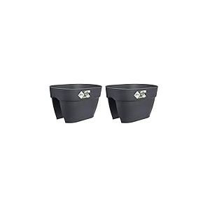 Elho Vibia Campana Flower Bridge 40 - Planteur pour Balcon & Extérieur - Ø 39.0 x H 22.0 cm - Noir/Anthracite (Lot de 2)