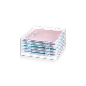 Kosiz Lot de 6 boîtes de rangement pour papier de 30,5 x 30,5 cm, boîte de rangement portable pour projets de scrapbooking 30,5 x 30,5 cm, étui de rangement fin en plastique pour documents, magazines,