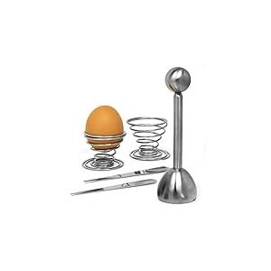 Joeji's Kitchen Toqueur à Œuf INOX Coupe Oeuf à La Coque et Separateur A Oeuf pour Cuisson Œuf à La Coque Dur Mollet, Inclut des Ustensiles De Cuisine en Cadeau - 2 Coquetiers et 2 Cuillères