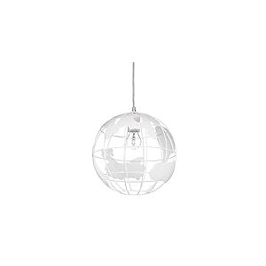 Relaxdays Lampe à suspension abat-jour boule globe monde métal luminaire plafond Ø 30 cm, blanc