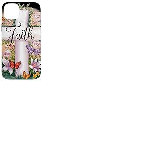 Faith-Cross Papillons floraux Christ Fleurs Religieuse Fille Coque pour iPhone 14 Plus