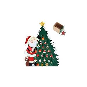 Bakaji Calendrier de l'Avent de No&euml;l en bois avec 24 tiroirs num&eacute;rot&eacute;s pour surprise, d&eacute;corations de No&euml;l, maison (P&egrave;re No&euml;l avec arbre)