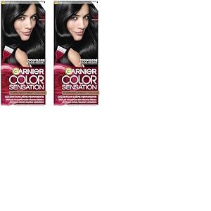 Garnier Color Sensation Coloration - Noir 1.0 - Coloration Crème Permanente - Tous Types de Cheveux - Couleur jusqu'à 10 Semaines & Couvre les Cheveux Blancs 100% (Lot de 2)