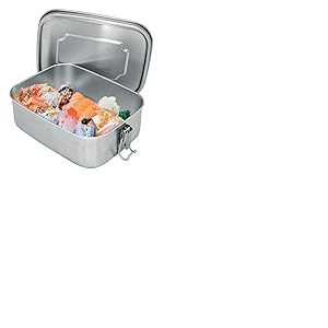 NERTHUS FIH 941 Boîte à repas en acier inoxydable 1200 ml Inox Boîte à déjeuner métallique hermétique, légère, réutilisable et facile à nettoyer