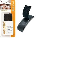 Velcro Marque, Sleek & Thin pour tissus, Bande adhésive, 19 mm x 60 cm, noire, Doux au toucher, très léger, Dos adhésif, sans couture, Noir