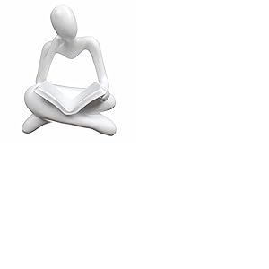AMAHPSPE Statue de penseur en Train de Lire - Figurine d'art Abstrait - D&eacute;coration d'int&eacute;rieur Moderne - D&eacute;coration Blanche - Figurines de penseur Blanches pour Salon, &eacute;tag&egrave;res, biblioth&egrave;que, Bureau,