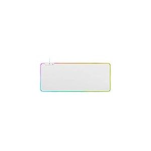 DELTACO Tapis de Souris XXL 90 x 36 x 0,4cm - LED RGB Rétroéclairé Modes Dynamiques (6) Statiques (7) et Respirant - Surface en Tissu - Antidérapant - Souple - USB - Garantie 5 Ans - Blanc
