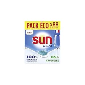 SUN - pastilles lave-vaisselle Tout en 1 Regular - 88 tablettes - avec 85% d'ingrédients d'origine naturelle - 100% efficace sur + de 99 taches - Fabriqué en France