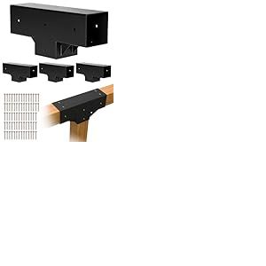 VEVOR Support de Pergola, Lot de 4, Support de Poteau Bois 92x92 mm, Kit Connecteur &agrave; 3 Voies Acier au Carbone, Forme T, avec Vis pour Poutres en Bois Standard Toit Plat, Banquet de F&ecirc;te en Plein Air