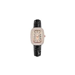 Montre-Bracelet pour Femme, Paillettes Bling Con&ccedil;u Quartz Analogique Montre pour Femme avec Bracelet en Cuir Respirant, Black
