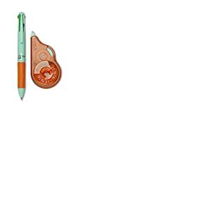 Osama - Correcteur Blanc à Ruban, 20 M + Stylo 4 Couleur Bille, Pointe Fine 1 mm - Kit pour Papeterie Bureau et Fourniture Scolaire - Set Effaceur et Stylo Couleur pour Écrire sans Erreur, Vert/Orange