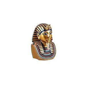 DRW Figurine Buste Toutankhamon Roi égyptien doré en résine Peinte à la Main 18 x 14 x 26 cm