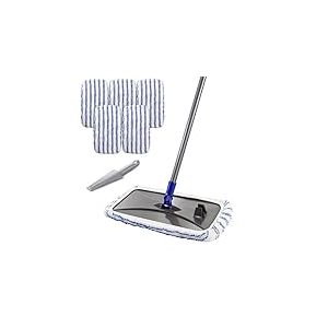 MASTERTOP Grand Balai en Microfibre 42 x 23 CM Rotatif à 180° Vadrouille Serpillière Plate pour Nettoyage de Sol avec Manche Long 127CM pour Bois, Carrelage et Marbre