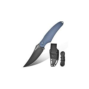 Harnds Shark Couteau &agrave; Lame Fixe pour l'ext&eacute;rieur avec &eacute;tui en Kydex Lame en Acier D2 Couteau de Camping Id&eacute;al Couteau de Survie Premium Couteau de Bushcraft (Gris - Gris Titane)