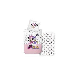 Disney Home Minnie Parure de lit réversible pour Enfant 135 x 200 cm – Taie d'oreiller 80 x 80 cm – 100% Coton renforcé Super Doux – Parure de lit 2 pièces Minnie & Daisy - Douce et agréable sur la