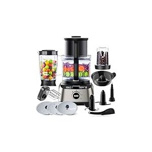 YASHE Robot Cuisine Multifonctions – Blender, Mixeur, Moulin, Presse-Agrumes, Pétrin avec Bol de 2,5L et Blender de 1,5L, 1300W, 3 Vitesses, Fonction Pulse, Verrouillage de Sécurité
