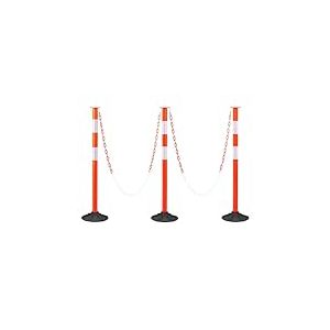 VEVOR Poteau de Signalisation 3PCs 87,1 cm, Balise de D&eacute;limitation avec Base Lest&eacute;e, Bandes R&eacute;fl&eacute;chissantes et Cha&icirc;ne, D&eacute;lin&eacute;ateur de Circulation pour Contr&ocirc;le des Foules, Chantier Parking, Rouge