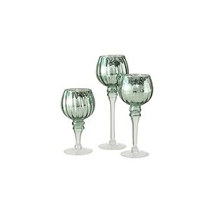 Boltze Minou 2023913 Lot de 3 photophores en Verre Vert métallisé Diamètre 10 cm