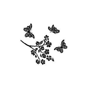 Stickers Branche, Fleurs et Papillons - Rouge, L 130cm x H 117cm