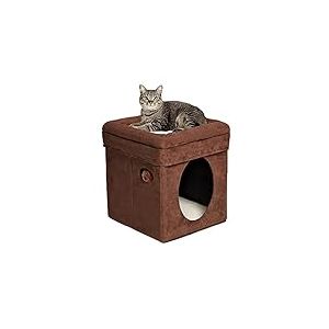 MidWest Homes for Pets "The Original" Curious Cat Cube Mod&egrave;le 137-BR Maison pour chat, Refuge pour chat en imitation daim marron et peau de mouton synth&eacute;tique