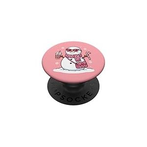Noeud Coquette de No&euml;l Bonhomme de Neige l&eacute;opard avec Bonbons glac&eacute;s caf&eacute; PopSockets PopGrip Adh&eacute;sif