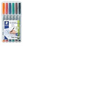 Staedtler Lumocolor 312 - Etui Chevalet Staedtler Box 6 Feutres Non-Permanents Pointe Biseautée 1 À 2, 5 Mm Assortis