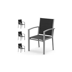 JUMMICO Chaises de Jardin, Chaise Empilable, Chaise Exterieur Terrasse, en Aluminium, Fauteuil de Jardin, Chaise Camping, Exterieur, Assise Confortable, Lot de 4 Chaise, Gris Clair