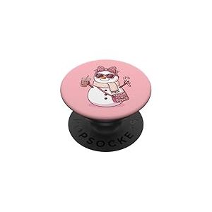 Noeud Coquette l&eacute;opard Rose Bonhomme de Neige de No&euml;l avec caf&eacute; glac&eacute; PopSockets PopGrip Adh&eacute;sif