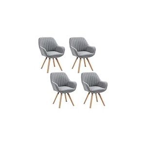 MEUBLE COSY Lot de 4 Chaise Salle &agrave; Manger Scandinave Fauteuil Coiffeuse Si&egrave;ge Pivotant avec Accoudoirs pour Chambre Salon Cuisine Bureau, Rembourr&eacute; en Tissu Pieds en Bois Massif, Gris, 60x58x83cm