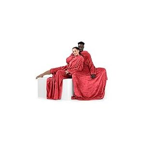 DecoKing 150 x 180 cm Couverture à Manches TV en Microfibre avec Manches et Poches Polaire Douce avec Poche pour Les Pieds Rouge Lazy