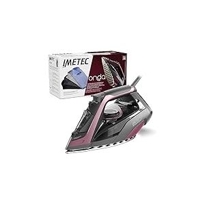 Imetec Fer à Repasser Vapeur Onda F2 Rouge - Fer Vapeur 2400 Watts avec Plaque à Onde Coulissante Brevetée, Jet de Vapeur 200g & Câble 1.9m - Technologie 3X Zerocalc Triple Protection Anti-Calcaire