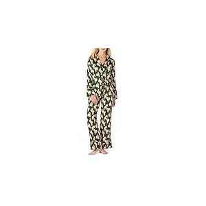 Amazon Essentials Ensemble Haut et Bas de Pyjama en Satin Femme, Vert Foncé Beige Zèbre, L