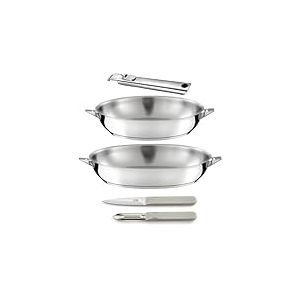 Cuisinox - Eclipse - Set cuisson et coutellerie - Poêles 24/28 cm inox, éplucheur et couteau office - Poignée amovible inox - Compatible tous feux dont induction