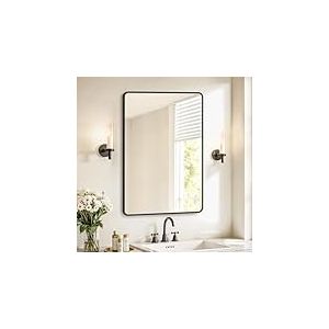 SONGMICS Miroir Salle de Bain, Miroir Mural Rectangulaire, Cadre en Aluminium, 91 x 61 cm, avec Film de S&eacute;curit&eacute;, 2 Options de Suspension, pour Salon, Chambre, Salle de Bain, Noir d&rsquo;Encre LWM010BD01