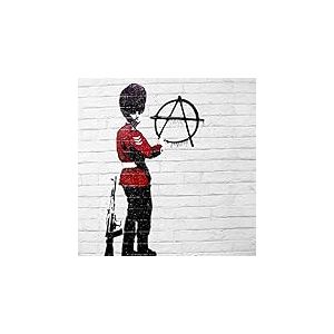Homemania Tableau Inspirations des Auteurs Banksy Anarchie - D&eacute;coration Art Home - Mur - Imprim&eacute;, Num&eacute;rique, Dessin - Cadre - Multicolore, Bois, Coton 60 X 60 X 3