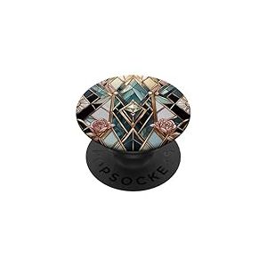Art d&eacute;co r&eacute;tro g&eacute;om&eacute;trique Floral vitrail Design PopSockets PopGrip Adh&eacute;sif