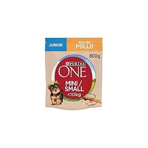 Purina One Mini Moins de 10 kg Junior Croquettes pour Chiots de Petite Taille Riche en Poulet avec Riz, 8 Paquets de 800 g