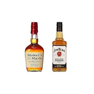 Maker's Mark Kentucky Straight Bourbon Whisky 45% - 70cl & Jim Beam White Label Kentucky Straight Bourbon Whiskey, Whisky Américain 40% - 70cl