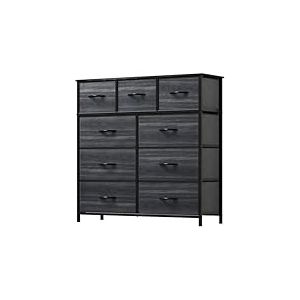 YITAHOME Commode, 9 Tiroirs en Tissu Commode Chambre Meuble de Rangement, Cadre en Métal,pour Chambre à Coucher, Salon,Grain de Bois Noir