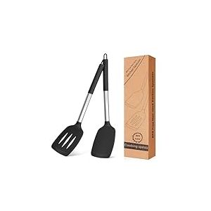 Spatule Silicone Cuisine, Spatula Cuisine Pâtisserie Antiadhésive, Ustensiles Ne Rayant Pas les Casseroles - Spatula Silicone pour Cuisson et Mélange, Noir