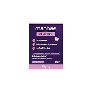 Vitavea Manhaé - Complément Alimentaire Ménopause et Pré-Ménopause Sans Hormones - pour Confort & bien-être - Acide Folique, Omega 3,Zinc,Fer - 30 gélules - Cure de 1 mois - Fabriqué en France