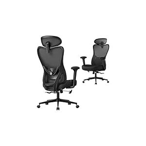 SONGMICS Chaise de Bureau Ergonomique, Fauteuil de Bureau, Appui-T&ecirc;te et Soutien Lombaire R&eacute;glables, Supporte Jusqu&rsquo;&agrave; 150 kg, Hauteur R&eacute;glable, Noir d'encre OBN066BH01